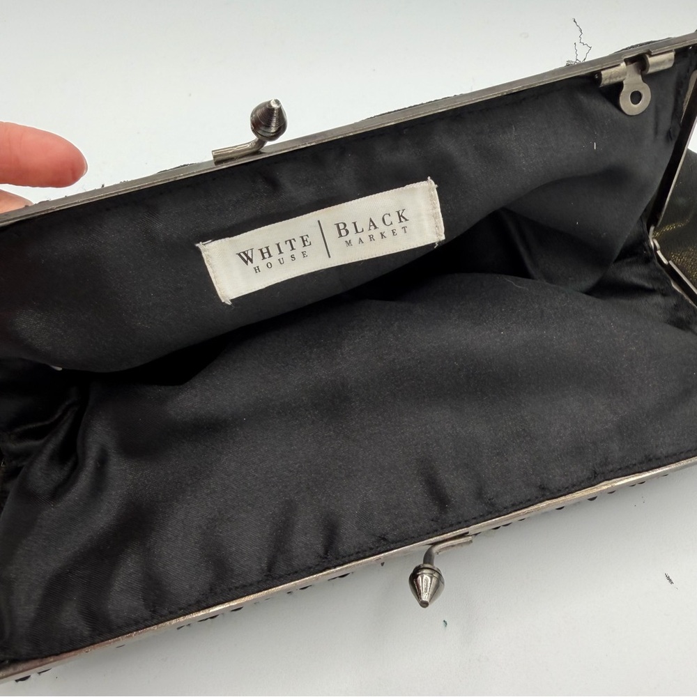 Vintage White House Black Market Sequin Embroidered Floral Kiss Lock Clutch Bag - Picture 6 of 6